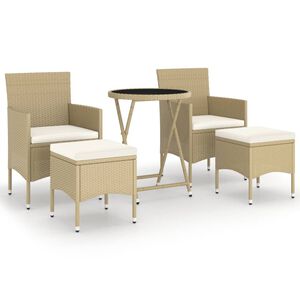 vidaXL 5-delige Bistroset poly rattan en gehard glas beige