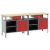 vidaXL Werkbankset 2 st Rood en Grijs Gepoedercoat staal