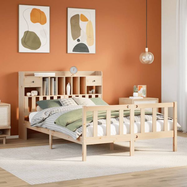 vidaXL Bed met boekenkast zonder matras massief grenenhout 140x190 cm
