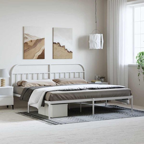 vidaXL Bedframe met hoofdbord metaal wit 193x203 cm