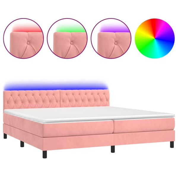 vidaXL Boxspring met matras en LED fluweel roze 200x200 cm
