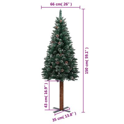 vidaXL Kerstboom met echt hout en sneeuw smal 150 cm groen
