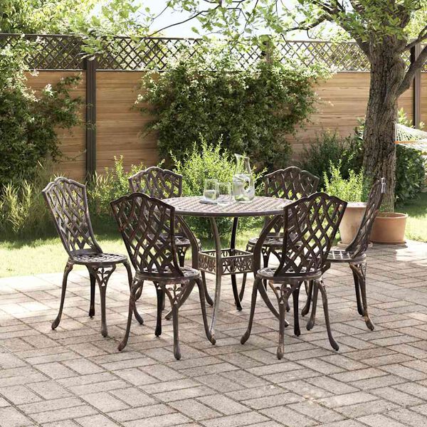 vidaXL Tuin eettafelset 7 pcs Brons Aluminium