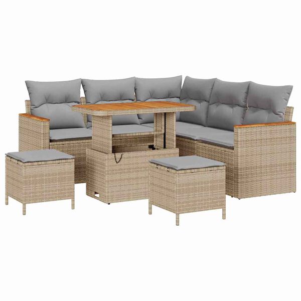 vidaXL Tuin Sofa Set met kussen 8 pcs Beige Poly riet