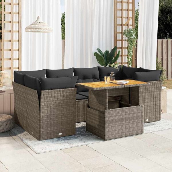 vidaXL 7-delige Loungeset met kussens poly rattan grijs