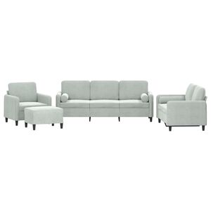 vidaXL 4-delige Loungeset met kussens fluweel lichtgrijs