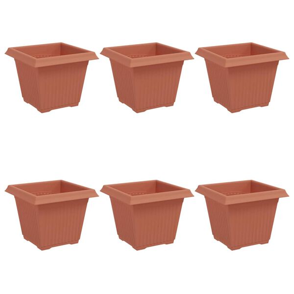 vidaXL Vierkante Bloempot 6 pcs Baksteenrood 20 x 20 x 16 cm Kunststof