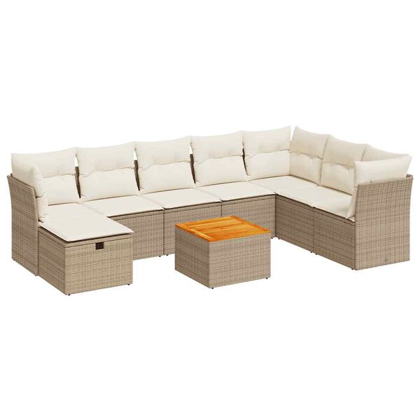 vidaXL 9-delige Loungeset met kussens poly rattan beige
