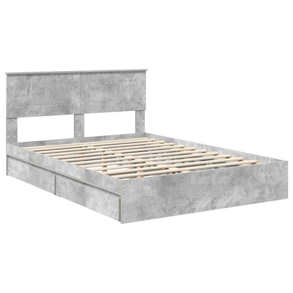 vidaXL Opslag bed met hoofdeinde Beton Grijs 150 x 200 cm Bewerkt hout