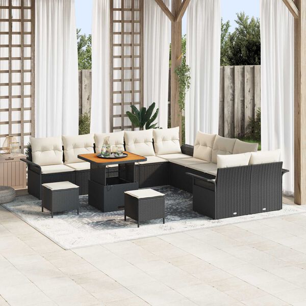 vidaXL Tuin Sofa Set met kussen 13 pcs Zwart en Crème 80 x 80 x 71 cm