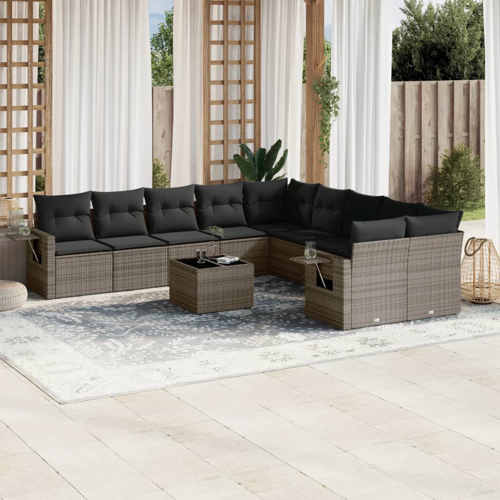 vidaXL Poly Rattan Loungeset - zwart rattan en crèmewit kussen - 2