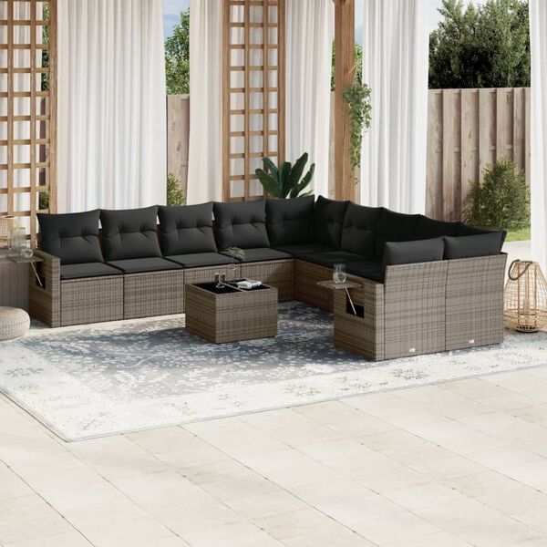 vidaXL 11-delige Loungeset met kussens poly rattan grijs