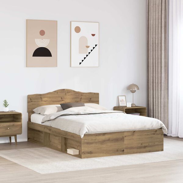 vidaXL Bedframe Ambachtelijk eiken 140 x 200 cm Massief grenenhout