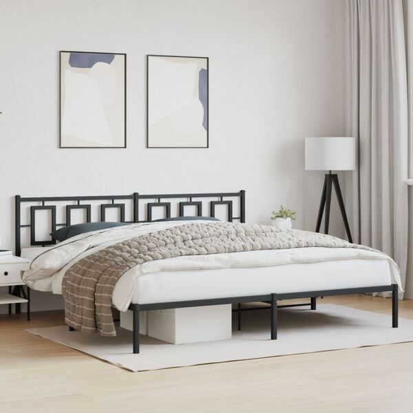 vidaXL Bedframe met hoofdbord metaal zwart 200x200 cm