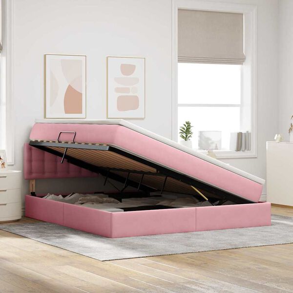 vidaXL Opslag bed met matras met hoofdeinde Roze 160 x 200 cm Fluweel