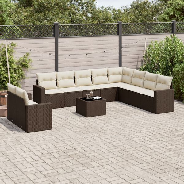 vidaXL 11-delige Loungeset met kussens poly rattan bruin