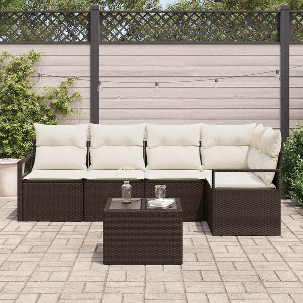 vidaXL Tuin Sofa Set 6 pcs Bruin Poly riet