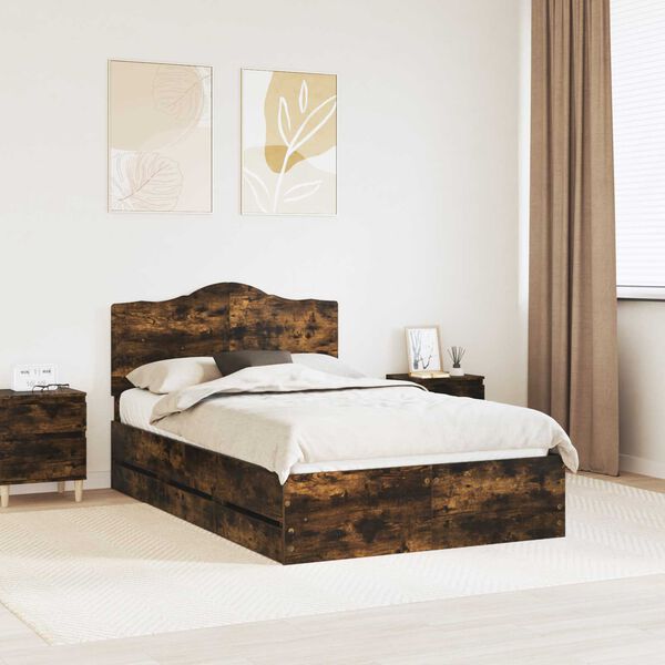 vidaXL Bedframe met lade Gerookt eiken 135 x 190 cm Ingenieurshout