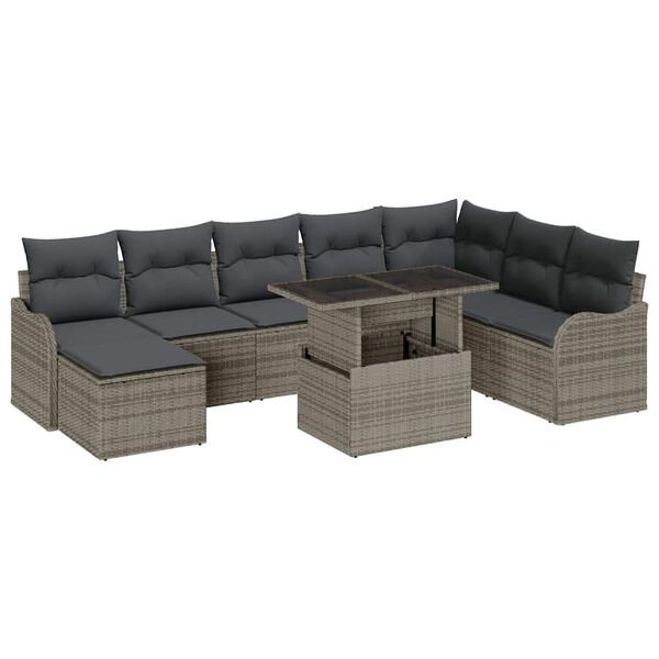 vidaXL Tuin Sofa Set met kussen 9 pcs Grijs Poly riet