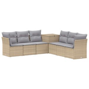 vidaXL Bankstel 7 st Beige en Licht Grijs Poly Rattan en Staal