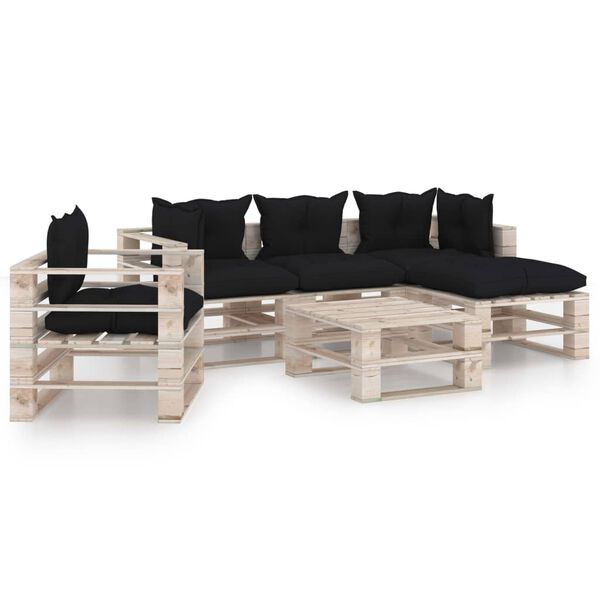 vidaXL 6-delige Loungeset met kussens pallet grenenhout