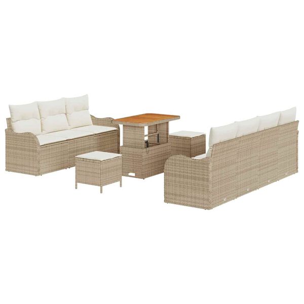 vidaXL Tuinbankenset met kussen 10 pcs Beige poly rattan
