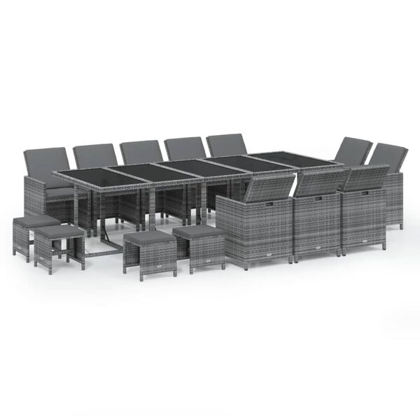 vidaXL 15-delige Tuinset met kussens poly rattan grijs