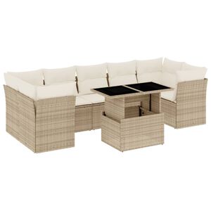 vidaXL 8-delige Loungeset met kussens poly rattan beige