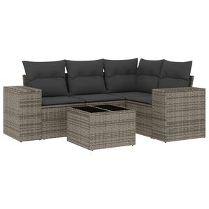 vidaXL 5-delige Loungeset met kussens poly rattan grijs