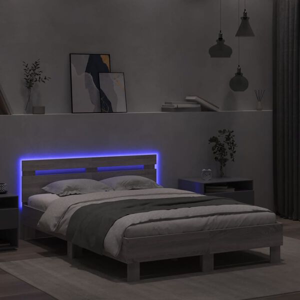 vidaXL Bedframe met hoofdeinde en LED grijs sonoma eiken 120x190 cm