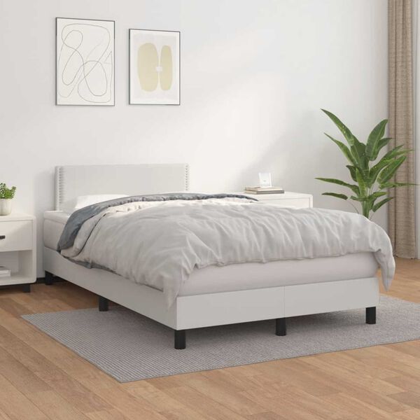 vidaXL Boxspring met matras kunstleer wit 120x190 cm