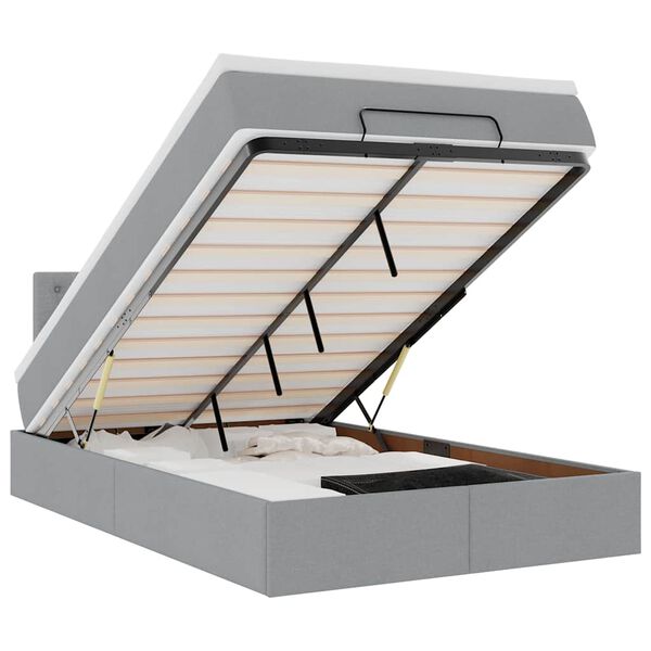 vidaXL Ottoman bed met matras en LED's 120x200 cm stof lichtgrijs