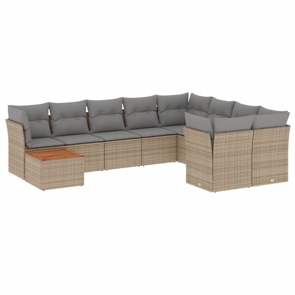 vidaXL 10-delige Loungeset met kussens poly rattan beige