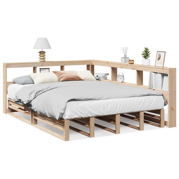 vidaXL Bed met boekenkast zonder matras massief grenenhout 135x190 cm