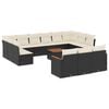 vidaXL 14-delige Loungeset met kussens poly rattan zwart
