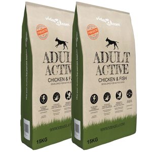 vidaXL Premium hondenvoer droog Adult Active Chicken & Fish (2 x 15 kg)