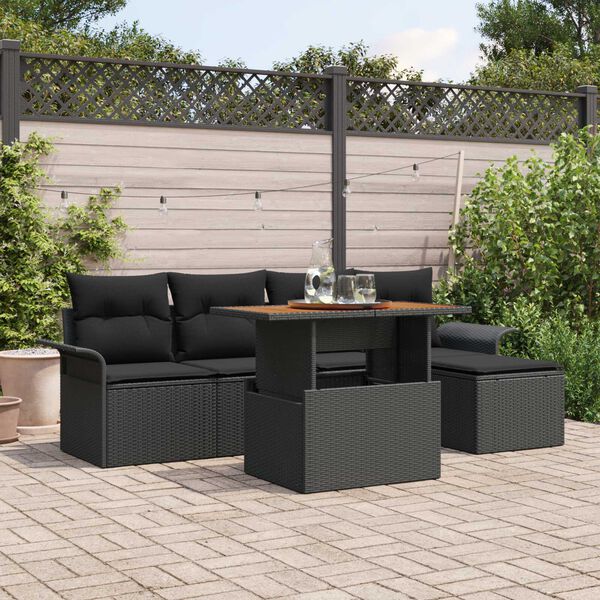 vidaXL Tuin Sofa Set met opslag 6 pcs Zwart Poly riet