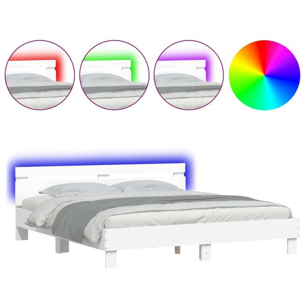 vidaXL Bedframe met hoofdeinde en LED wit 180x200 cm