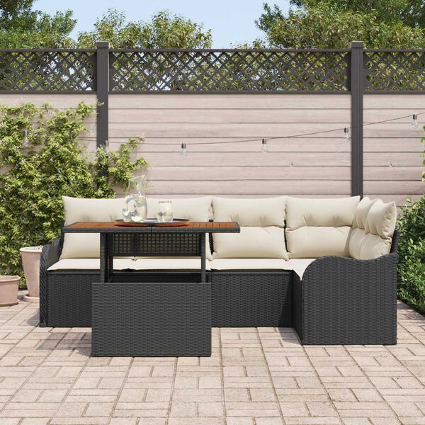 vidaXL Tuin Sofa Set met opslag 6 pcs Zwart Poly riet