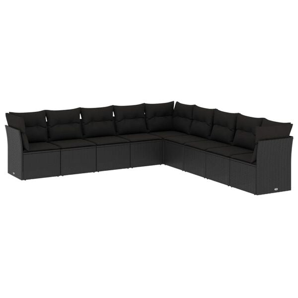 vidaXL 9-delige Loungeset met kussens poly rattan zwart