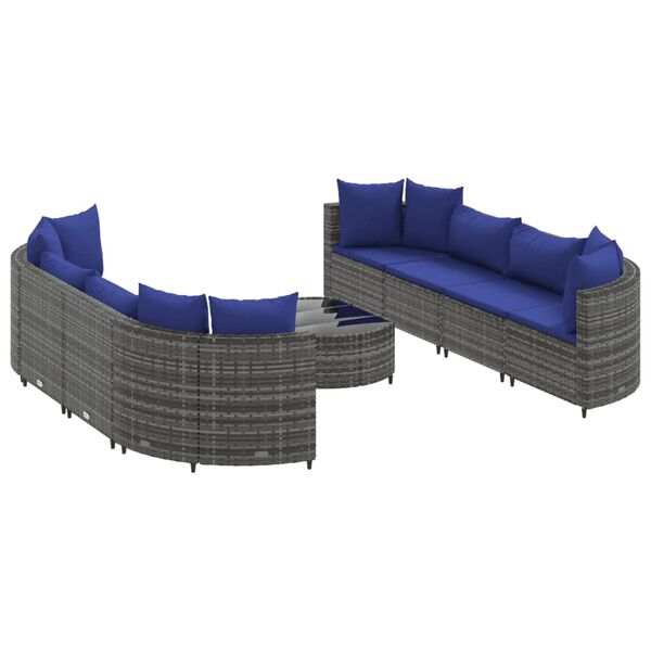 vidaXL 9-delige Loungeset met kussens poly rattan grijs