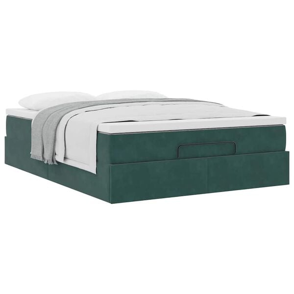 vidaXL Ottoman bed met matras 140x200cm fluweel donkergroen