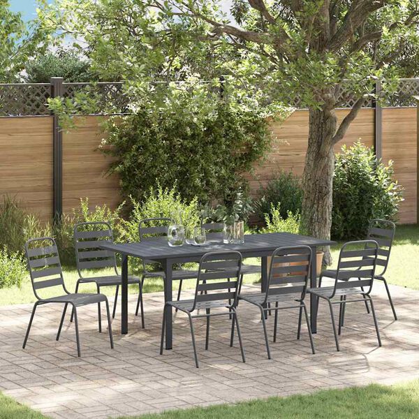vidaXL Tuin eettafelset 9 pcs Antraciet Poedercoating staal