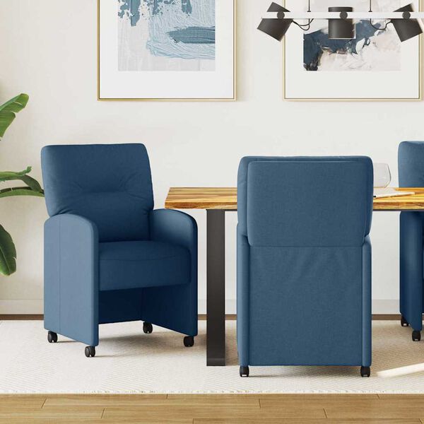 vidaXL Dining Stoelen met Wielen 2 pcs Blauw 57 x 67 x 95 cm Stof