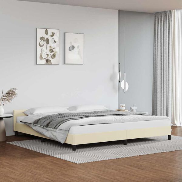 vidaXL Bedframe met hoofdeinde zonder matras 200x200 cm crèmekleurig