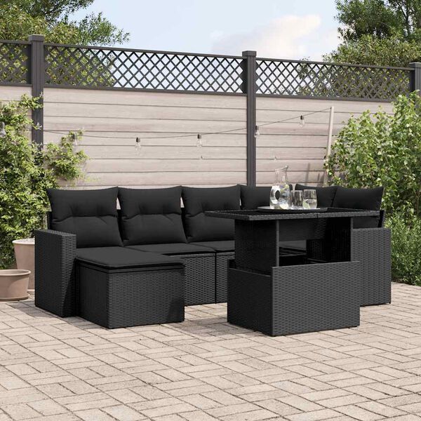 vidaXL 7-delige Loungeset met kussens poly rattan zwart