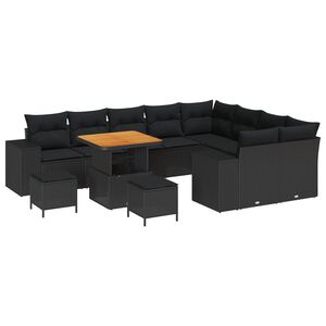 vidaXL Tuin Sofa Set met kussen 12 pcs Zwart poly rattan