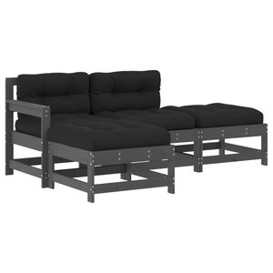vidaXL 4-delige Loungeset met kussens massief hout grijs