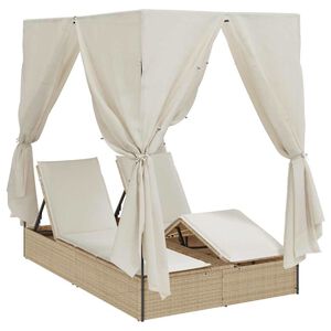 vidaXL Dubbele ligbed Verstelbaar Beige 205 x 129 x 200 cm poly rattan