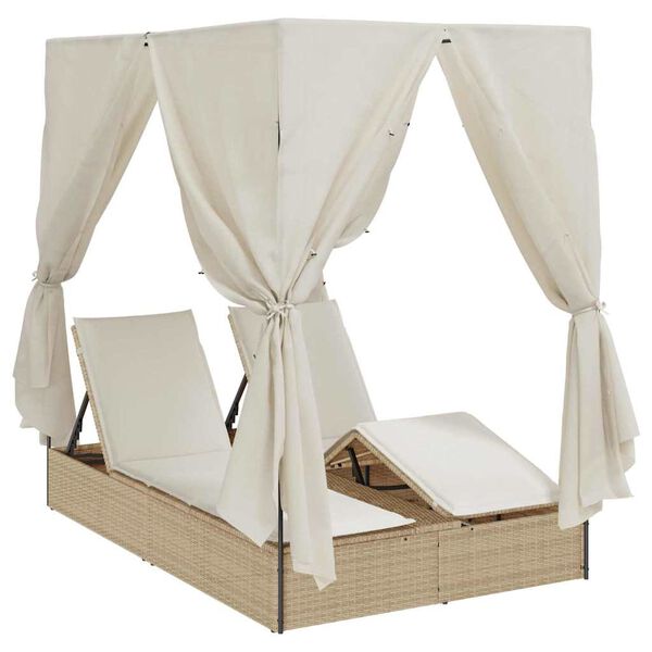 vidaXL Dubbele ligbed Verstelbaar Beige 205 x 129 x 200 cm poly rattan